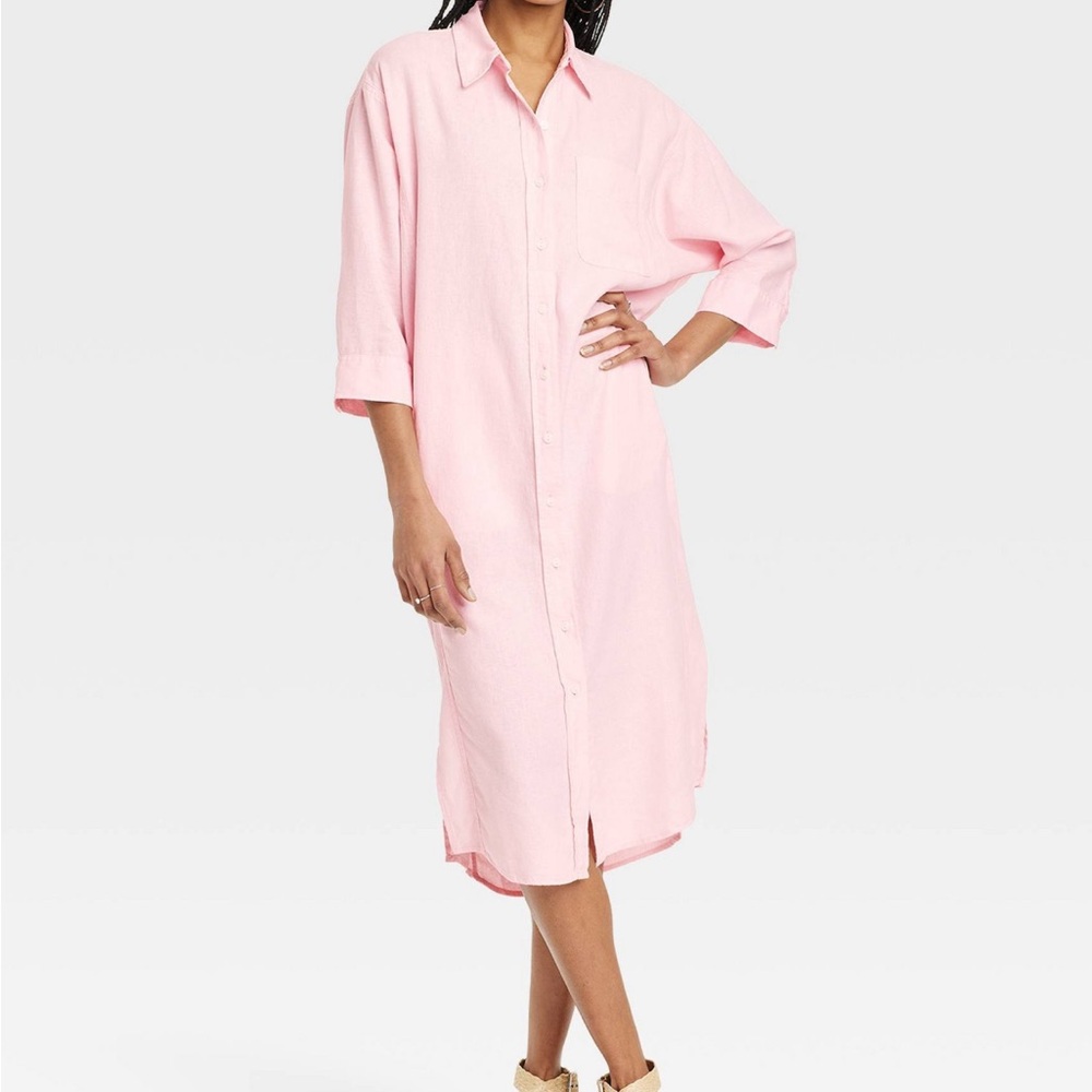 Pink Button-Up Shirt Dress